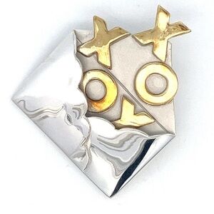 Far fetched Sterling Silver XO Love Letter Brooch: Two-Tone Brass Accent